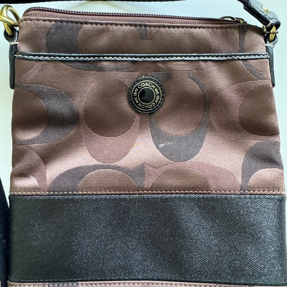 Coach Signature Brown and Black Crossbody Bag